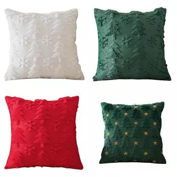 Чехлы для подушек с изображением рождественской елки и снежинок, мягкая плюшевая наволочка (белый) КДЕ