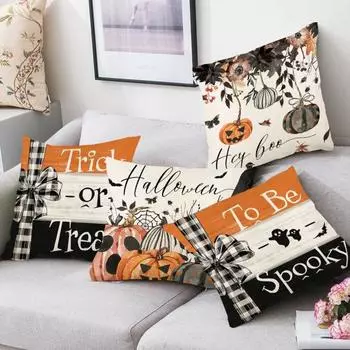 Чехлы для подушек с тыквой на Хэллоуин, жуткие сезонные декоративные чехлы для подушек в фермерском стиле для украшения дома