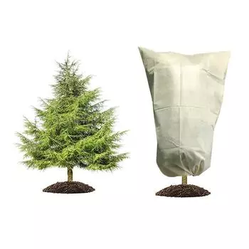 Чехлы для растений, защита от замерзания, утолщенные чехлы для растений, теплая морозная ткань для растений с застежкой-молнией и шнурками M бежевый