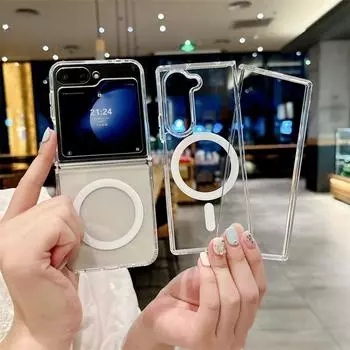 Чехлы для Samsang Z Flip6 5G для Magsafe Phone Прозрачный чехол для Galaxy Z Flip 6 5 4 3 Прочный ударопрочный чехол для беспроводной зарядки Magsafe For Samsang Z Flip 6 прозрачный