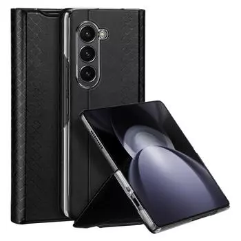 Чехлы для Samsung Galaxy Z Fold5 5G с отделением для карт DUX DUCIS Серия Bril Кожаный чехол-подставка для телефона Black