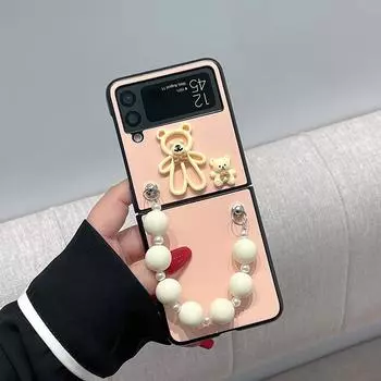 Чехлы для Samsung Zflip3 Sakura Pink 5g 3d Bear Hand Carry Cover для Samsung Galaxy Z Flip 3 Симпатичный ручной ремешок Etui 5g