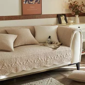 Чехлы для сидений дивана из французского винтажного хлопка, 3,4-местный, стеганый кожаный чехол для дивана с вышивкой, Г-образный нескользящий чехол 70x70cm 1pc