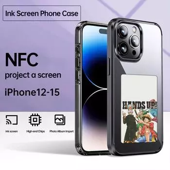 Чехлы для смартфонов NFC для 13 14 15 Pro Max E Ink Screen Phone Covers Back Cases with Protector Anime Cartoon Fundas Battery Free TPU&For iPhone 15 Pro синий