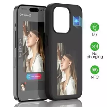 Чехлы для смартфонов NFC для iPhone 16 15 14 13 Pro Max Plus Ink Screen DIY Wireless Transmission Screen Projection Phone Case iPhone 13 чёрный