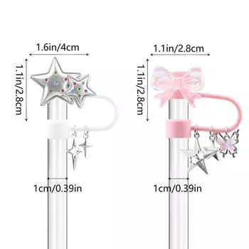 Чехлы для соломинок Star для Stanley Cup 4Pack Bow Silicone Straw Toppers Cute Heart Straw Cover Пыленепроницаемые заглушки Protector Straw Tips розовый