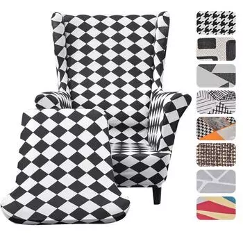 Чехлы для стульев с крыльями, 2 шт./компл., эластичный чехол для дивана, чехол для кресла с принтом, защитный чехол для мебели, мягкий диван с эластичным дном 1-seater