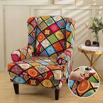 Чехлы для стульев с крыльями, чехлы для кресел с принтом, высокоэластичные чехлы для стульев с крыльями в виде тигра, защитные чехлы для мебели в гостиной, чехлы для односпальных диванов D36.2XW31.3XH43.3 inch