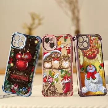 Чехлы для телефонов Ae103 Christmas tree Christmas с гальваническим покрытием TPU для iPhone 16 15 13 Pro Max 14 Plus XR Infinix Smart 8 Tecno Four Corner Protection Cover for iPhone 6/6s
