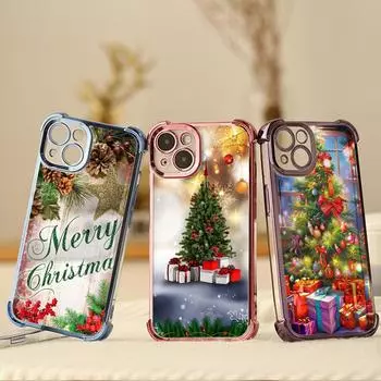 Чехлы для телефонов Ae105 Happy New Year art Christmas с гальваническим покрытием из ТПУ для iPhone 16 15 13 11 Pro Max 14 Plus XR Infinix Smart8 с четырьмя углами защиты for iPhone 6/6s