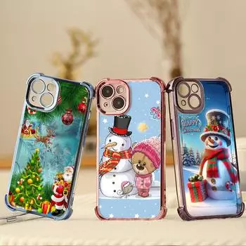 Чехлы для телефонов Ae107 Happy New Year Christmas с гальваническим покрытием из ТПУ для iPhone 16 15 13 11 Pro Max 14 Plus XR Infinix Smart 8 с защитой на четыре угла for iPhone 6/6s