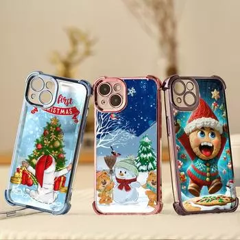 Чехлы для телефонов Ae108 Happy New Year Merry Christmas из гальванизированного ТПУ для iPhone 16 15 13 11 Pro Max 14 Plus Infinix Smart 8 с четырьмя углами защиты for iPhone 6/6s