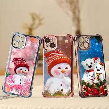 Чехлы для телефонов Ae110 Merry Christmas с гальваническим покрытием из ТПУ для iPhone 16, 15, 13, 11, Pro, Max, 14, Plus, 12, XR, Infinix, Smart, 8, Tecno, защитный чехол на четыре угла for iPhone 6/6s