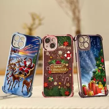Чехлы для телефонов Ae111 Merry Christmas design из гальванизированного ТПУ для iPhone 16 15 13 11 Pro Max 14 Plus Infinix Smart 8 Tecno Four Corner Protection Cover for iPhone 6/6s