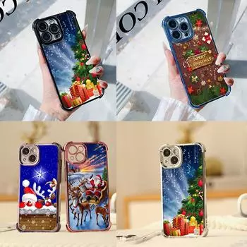 Чехлы для телефонов Ae111 Merry Christmas design с гальваническим покрытием из ТПУ для Samsung A20s A54 A12 A14 S22 S23 S24 Ultra A55 A15 S21 FE с четырьмя углами защиты Samsung A02/M02