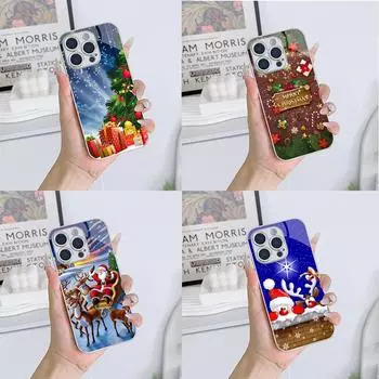 Чехлы для телефонов Ae111 Merry Christmas design из гальванизированного стекла для Samsung S24 FE S25 Ultra iPhone 16 Xiaomi Redmi OPPO, полная защита объектива, задняя крышка for iPhone 6/6S