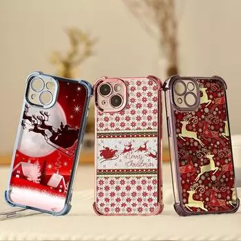 Чехлы для телефонов Ae112 Merry Christmas art из гальванизированного ТПУ для iPhone 16, 15, 13, 11, Pro, Max, 14, Plus, XR, Infinix, Smart, 8, Tecno, защитный чехол на четыре угла for iPhone 6/6s