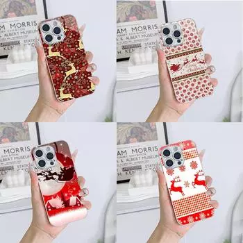 Чехлы для телефонов Ae112 Merry Christmas art из гальванизированного стекла для Samsung S24 FE S25 Ultra iPhone 16 Pro Xiaomi Redmi OPPO, полная защита объектива, задняя крышка for iPhone 6/6S