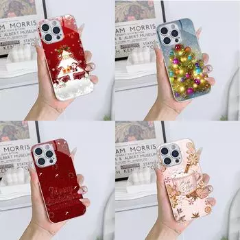 Чехлы для телефонов Ae114 Merry Christmas Christmas tree art из гальванизированного стекла для Samsung S25 Ultra iPhone 16 Xiaomi Redmi, полная защита объектива, задняя крышка for iPhone 6/6S