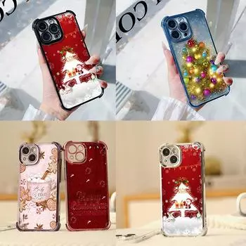 Чехлы для телефонов Ae114 Merry Christmas Christmas tree art из гальванизированного ТПУ для Samsung A54 A12 A14 S22 S23 S24 Ultra A55 A15 с четырьмя защитными углами Samsung A02/M02