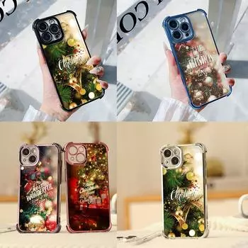 Чехлы для телефонов Ae115 Merry Christmas Happy New Year из гальванизированного ТПУ для Samsung A54 A12 A14 S23 S24 Ultra A55 A15 S21 FE с четырьмя углами защиты Samsung A02/M02