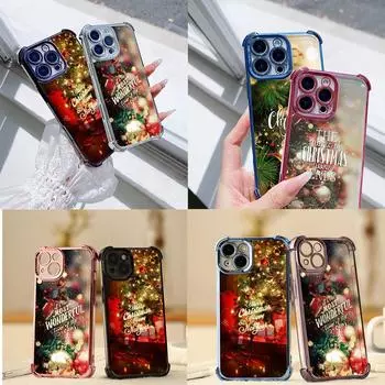 Чехлы для телефонов Ae115 Merry Christmas Happy New Year из гальванизированного ТПУ для Xiaomi 11 Lite Redmi Note 13 Pro 12C 9S 14C Huawei с защитой на четыре угла Xiaomi 13