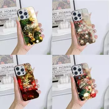Чехлы для телефонов Ae115 Merry Christmas Happy New Year из гальванизированного стекла для Samsung S24 S25 Ultra iPhone 16 Xiaomi Redmi, полная защита объектива, задняя крышка for iPhone 6/6S