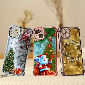 Чехлы для телефонов Ae116 Merry Christmas Happy New Year art из гальванизированного ТПУ для iPhone 16 15 13 11 Pro Max 14 Infinix Smart 8 с четырьмя углами защиты for iPhone 6/6s