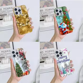 Чехлы для телефонов Ae116 Merry Christmas Happy New Year art из гальванизированного стекла для Samsung S25 Ultra iPhone 16 Xiaomi Redmi, полная защита объектива, задняя крышка for iPhone 6/6S