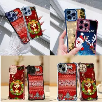 Чехлы для телефонов Ae117 Merry Christmas Happy New Year с гальваническим покрытием из ТПУ для Xiaomi 11 Lite Redmi Note 13 Pro 12C Huawei с защитой на четыре угла Xiaomi 13