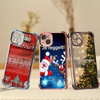 Чехлы для телефонов Ae117 Merry Christmas Happy New Year с гальваническим покрытием из ТПУ для iPhone 16 15 13 11 Pro Max Infinix Smart 8 с защитой на четыре угла for iPhone 6/6s