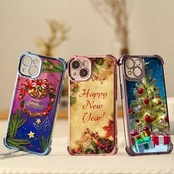 Чехлы для телефонов Ae118 Merry Christmas Santa art из гальванизированного ТПУ для iPhone 16 15 13 11 Pro Max 14 Plus XR Infinix Smart 8 с защитой на четыре угла for iPhone 6/6s