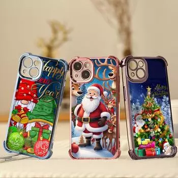 Чехлы для телефонов Ae119 Merry Christmas Santa art design из гальванизированного ТПУ для iPhone 16 15 13 11 Pro Max 14 XR Infinix Smart 8 с защитой на четыре угла for iPhone 6/6s