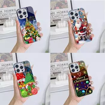 Чехлы для телефонов Ae119 Merry Christmas Santa art design из гальванизированного стекла для SamsungS25 Ultra iPhone 16 Pro Xiaomi Redmi, полная защита объектива, задняя крышка for iPhone 6/6S