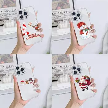 Чехлы для телефонов Ae120 Merry Christmas Santa design из гальванизированного стекла для Samsung S25 Ultra iPhone 11 16 Pro Xiaomi Redmi, полная защита объектива, задняя крышка for iPhone 6/6S