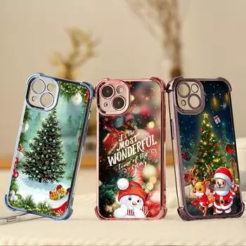 Чехлы для телефонов Ae121 Merry Christmas Santa design art из гальванизированного ТПУ для iPhone 16 15 13 11 Pro Max 14 XR Infinix Smart 8 с защитой на четыре угла for iPhone 6/6s