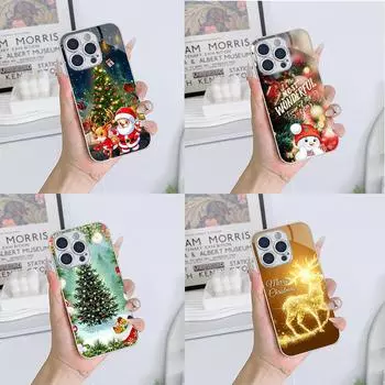 Чехлы для телефонов Ae121 Merry Christmas Santa design art из гальванизированного стекла для Samsung S25 Ultra iPhone 11 16 Xiaomi Redmi, полная защита объектива, задняя крышка for iPhone 6/6S