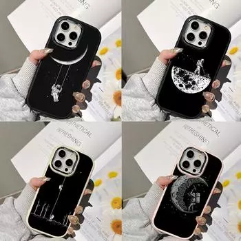 Чехлы для телефонов Ae97 Space Moon Astronaut Black art для Samsung A13 A32 A53 A54 S24 FE S23 Ultra Infinix Hot 40i Huawei с металлической защитной задней крышкой для камеры Samsung A02