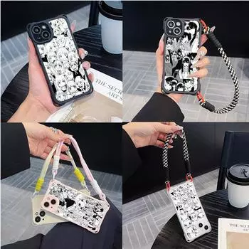 Чехлы для телефонов Ae98 SPYFAMILY с рисунком аниме для iPhone 16 15 14 13 12 11 Pro Max 8 7 Plus XR XS с ремешком на запястье, защитным шнурком для углов, задней крышкой for iPhone 7/8