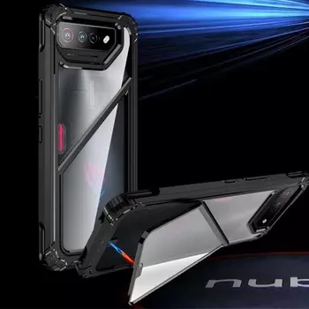 Чехлы для телефонов Asus ROG Phone 7 Pro 2 в 1 Прозрачный магнитный чехол-подставка для телефона ASUS Rog Phone 7 Funda Invisible Bracket Hard PC Clear Cover For Rog Phone 7 Pro прозрачный