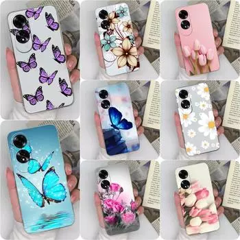 Чехлы для телефонов для OPPO Realme C61 C63 Reno12 5G A60 A59, бампер, красивая бабочка, цветочный узор, прозрачный мягкий силиконовый противоударный корпус из ТПУ для OPPO Oppo A60 4G