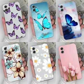 Чехлы для телефонов для Samsung Xcover 7 A34 A55 5G S23 FE S24 Plus Ultra A15 A05 Чехлы Популярный силиконовый мягкий прозрачный бампер с рисунком бабочки и тюльпана для Galaxy Samsung M34 5G
