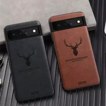 Чехлы для телефонов Google Pixel 9 Pro XL с изображением головы оленя из мультфильма, кожаный чехол для телефона GOOGLE Pixel 9 8 7 6 Pro 7a 6a, чехол-кобура, противоударный чехол для телефона For Pixel 6 чёрный