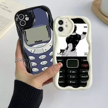 Чехлы для телефонов iPhone 11, 12, 13, 14, 15 Pro Max Infinix Hot 40 Realme C55 C35 OPPO A96 A46, забавный ретро-дизайн с кнопками, эксклюзивный мягкий чехол с кремовым узором for iPhone 6