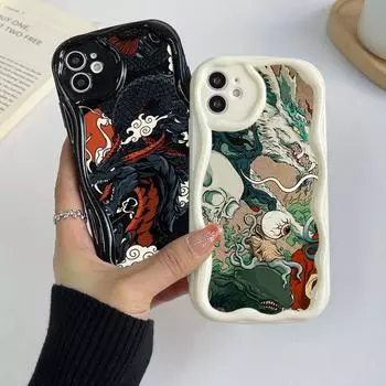 Чехлы для телефонов iPhone 11, 12, 13, 14, 15 Pro Max 78 Plus Infinix Hot 40 Realme C55 C35 OPPO A17 A96 A33, эксклюзивный дизайн Dragon, мягкий чехол кремового цвета for iPhone 6