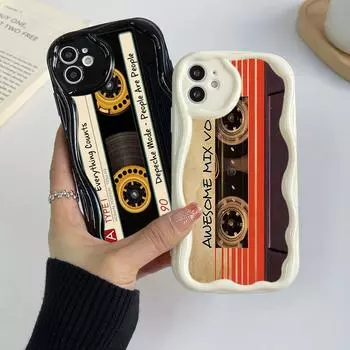 Чехлы для телефонов iPhone 12 13 14 15 Pro Max Infinix Hot 40 Realme C55 OPPO A17 A19, оригинальная кассета в стиле ретро, эксклюзивный мягкий чехол с кремовым узором for iPhone 6