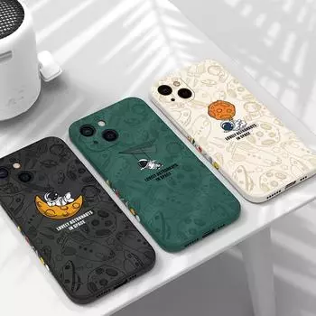 Чехлы для телефонов iPhone 15 14 Pro 13 11 12 Pro MAX XS XR X 7 8 Plus SE 2020, силиконовый чехол с милым космонавтом и квадратной рамкой iPhone 13 чёрный