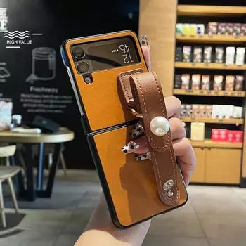 Чехлы для телефонов из искусственной кожи с жемчужным ремешком на запястье для Samsung Galaxy Z Flip 4 Case For Galaxy Z Flip 4 красный