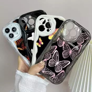 Чехлы для телефонов LZ4 Butterfly art design с прозрачной мягкой волной для iPhone 15 13 Pro Max 12 mini 14 8 Plus XS Max XR 6, защитная задняя крышка for iPhone 6/6s