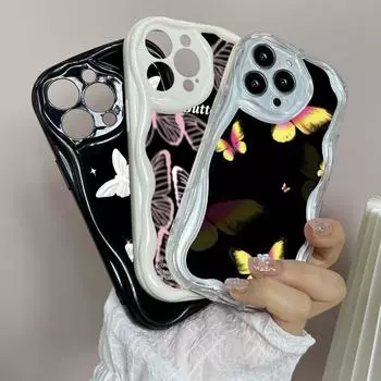 Чехлы для телефонов LZ4 Butterfly art design с прозрачной мягкой волной для Samsung S24 S23 Ultra S20 A54 A14 A52s A51 Huawei Honor 90 Realme OPPO Защитная задняя крышка Samsung A02/M02